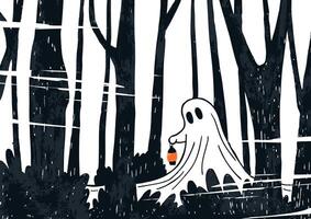 Mystic and whimsical poster in grunge style. Halloween and spooky art vector