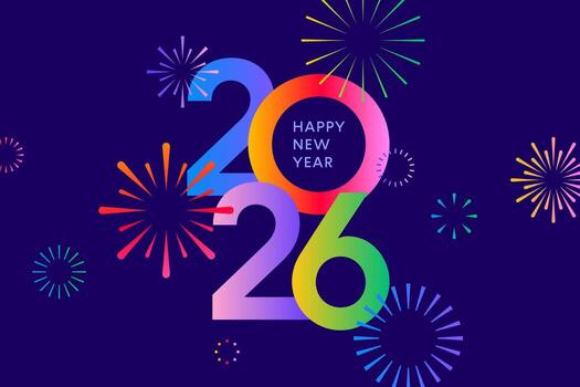 2026 nuevo año tarjeta, vistoso fuegos artificiales póster antecedentes vector