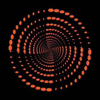 un espiral movimiento efecto hecho de brillante naranja degradado puntos en un negro antecedentes. mejor para dinámica antecedentes y temática de movimiento gráficos vector