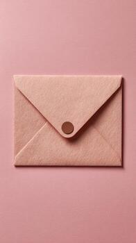 Elegant Pink Felt Envelope with a Brown Button on a Matching Pink Background Top View photo