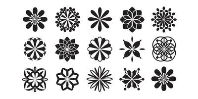 Set of Decorative Floral Pattern Icons in Silhouette vector