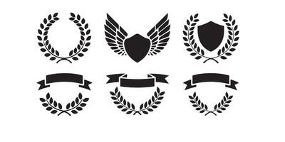 Set of Laurel Emblems with Wings, Shields, and Ribbons vector