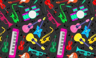 Colorful musical instruments on dark background vector