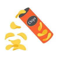 Open pipe with falling chips. Fast food. illustration. vector