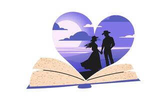 Love Story in a Book. Couple on the seashore vector
