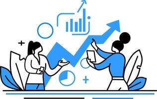 People discussing business analysing data taking expert advice to grow vector