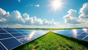 solar paneles en un campo con el Dom brillante foto