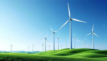 A green field with wind turbines on it photo