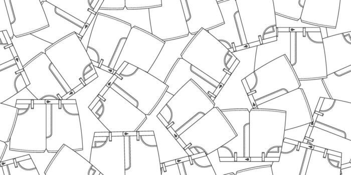 Seamless pattern of outline hotpants in random directions, perfect for coloring or textile design vector
