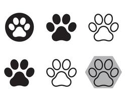 Black Paw Print Icons in Circle Solid Outline and Hexagon Shapes vector