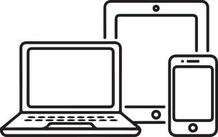 Black and white illustration of laptop tablet and smartphone devices vector
