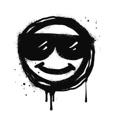 smiling face emoji character, Spray painted graffiti smile face in black over white, isolated on white background