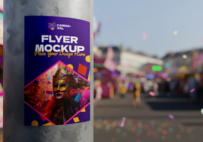 uma folheto brincar para uma carnaval apresentando uma mascarado pessoa no meio vibrante confete psd