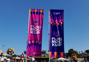 dois alta vertical faixas lendo bandeira brincar ficar de pé às uma carnaval psd