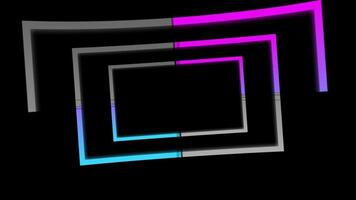 movement of glowing colored frames that form 3D squares on a black background video