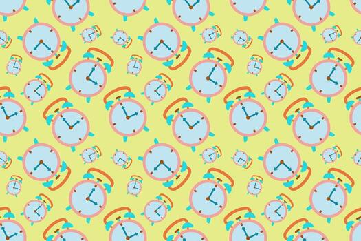 A pattern with clocks and other objects on a yellow background vector