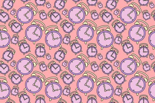 A pattern of clocks and clocks on a pink background vector