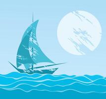 Sea with the yacht. vector