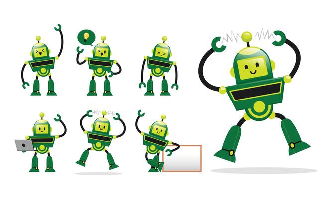 Set of Cute Modern Robot Character in Various Pose