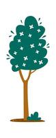 Cartoon blooming tree flat icon Small spring flowers Flat Illustration vector