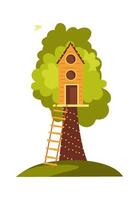 de madera árbol casa plano icono plano ilustración icono vector