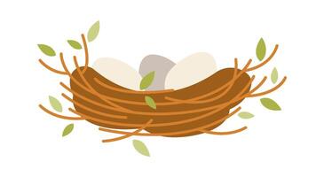 Bird nest of small twigs with chick inside flat icon vector