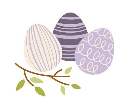 Pascua de Resurrección huevos con árbol rama plano icono vector