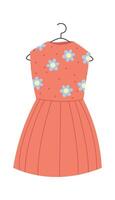 Cute summer dress for girl on hanger flat icon vector