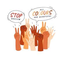 Stop racism flat icon Hands of different races vector