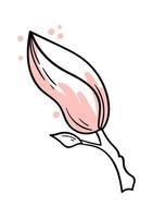 Magnolia flower sprout line art Contemporary floral design Drawn vector