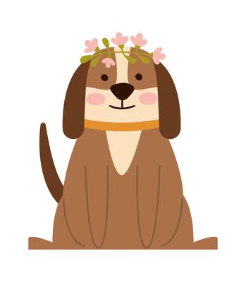 Pretty dog with floral wreath flat icon Zoo animal