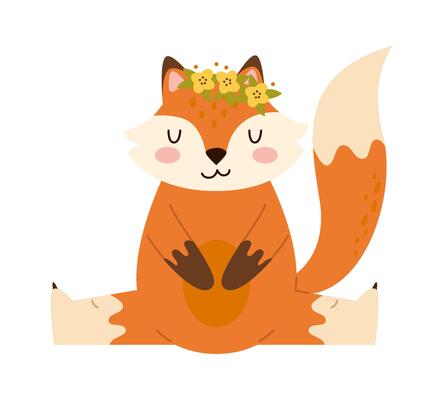 Pretty fox with floral wreath flat icon Zoo animal