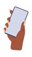 Hand with manicure holding phone flat icon vector