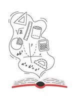 Open book with math lesson flying elements vector
