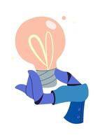 Robot hand holding light bulb flat icon vector