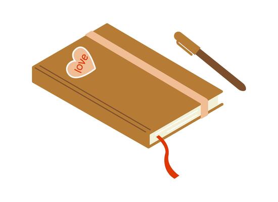 Diary and notebook with pen flat icon