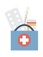 First aid bag flat icon Medicines and thermometer Health care vector