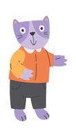 Cute cartoon cat in suit flat icon School student vector