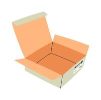 Open empty cartoon cardboard box flat icon vector
