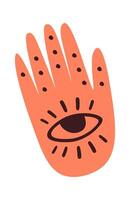 Hand drawn abstract doodle palm with eye flat icon vector