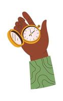 Hand and elegant gold pocket watch flat icon vector