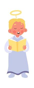 Angel child with nimbus singing song at choir flat icon Flat Illustration vector