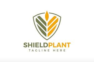 Agriculture Plant With Shield Logo Design, protects the farm from harmful bugs, insects, and humans creating bad things, crop grain shield, agro food tree plant shield icon symbol illustrations vector