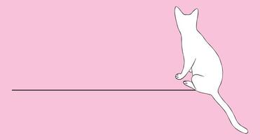 Minimalist Line Art Cat on Pink Background. vector