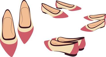 Flat Pink Shoes Illustration in Multiple Angles View. vector