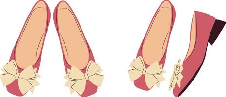 Flat Pink Shoes with Ribbon. vector