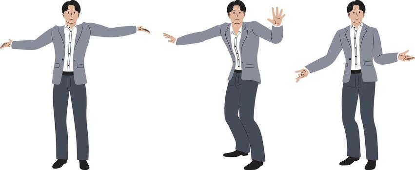 Businessman Character with Confused and Surprised Gestures in Different Poses. vector