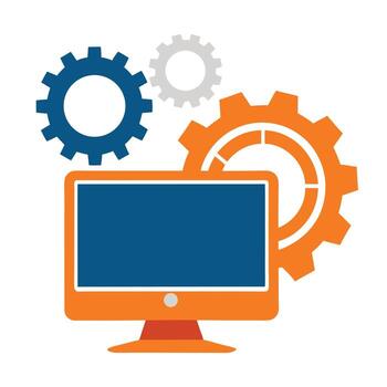 Computer monitor with gears symbolizing technology and mechanics vector