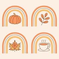 Cozy autumn rainbow illustrations with fall elements vector