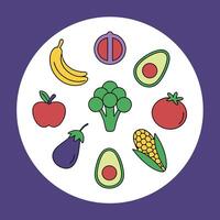 Circular Layout of Fresh Fruits and Vegetables for Organic Food and Nutrition Concepts vector